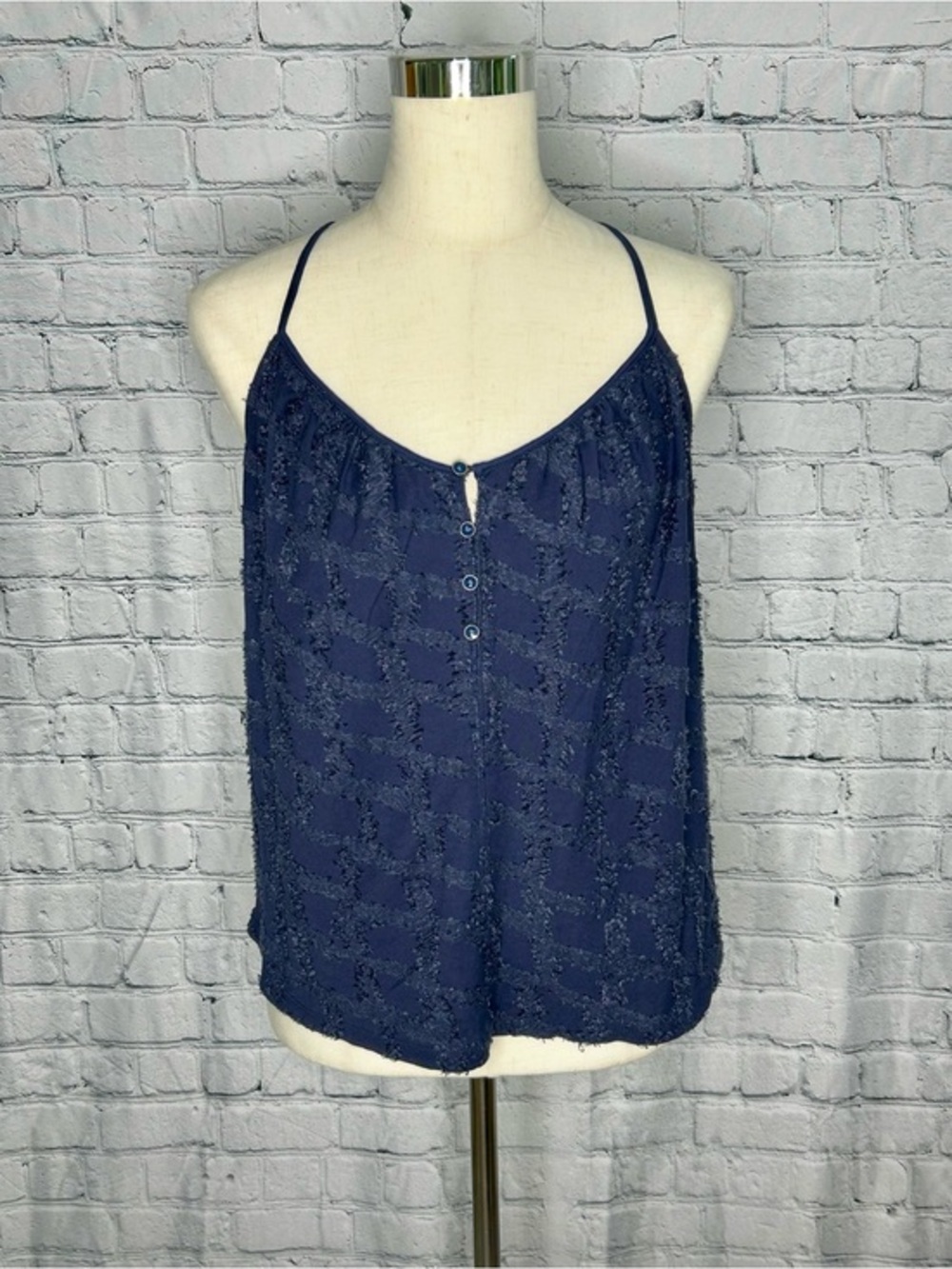 Blue Lace Trim Button Front Camisole Tank Top - Used